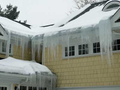 Ice Dam on Roof and Gutter
